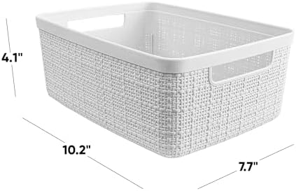 Curver Set of 8 Small 4.5L Jute Decorative Plastic Organization and Storage Baskets - Perfect Bins for Home Office, Closet Shelves, Kitchen Pantry and All Bedroom Essentials, White - Image 2
