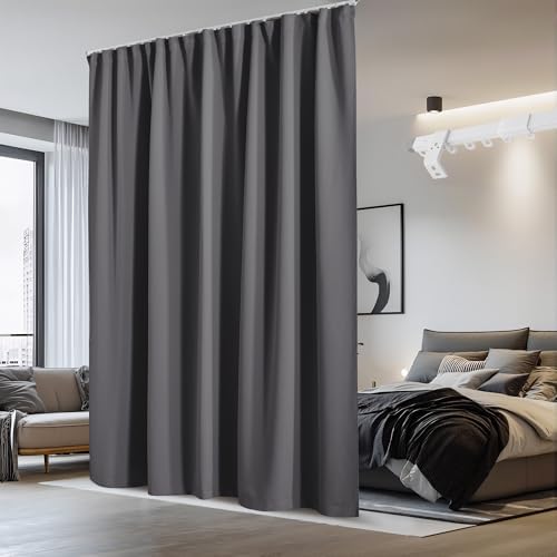 NICETOWN Room Divider Curtain & Adjustable Ceiling Track Set, W100 xL84 Blackout Curtain for Sliding Door/Living Room/Office Privacy, No Light Leakage Drape Easy Installation, 1 Panel, Grey by NICETOWN