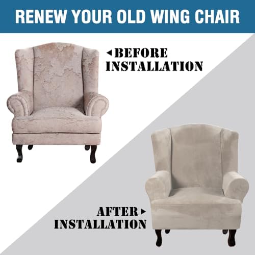 H.VERSAILTEX Wingback Chair Covers Velvet Plush Wing Chair Slipcover 1 Piece High Stretch Wing Back Chair Slipcovers Sofa Cover Furniture Cover with Elastic Bottom, French Oak - Image 7