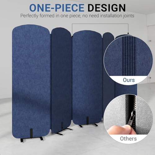 5-Panel Portable Room Divider, 123'' x 71'' Office Partition,Navy Blue - Image 4