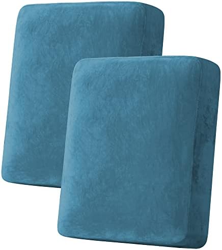 H.VERSAILTEX Velvet Stretch Couch Cushion Cover Plush Cushion Slipcover for Chair Loveseat Sofa Cushion Furniture Protector Seat Cushion Sofa Cover (2 Piece Medium Sofa Cushion Covers, Peacock Blue) by HVERSAILTEX