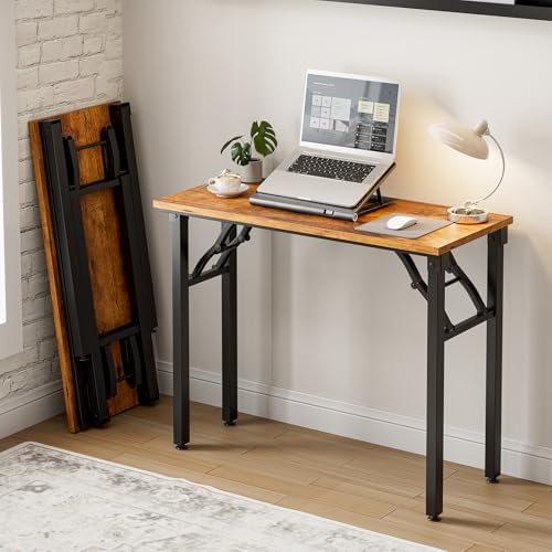 Frylr Small Folding Computer Desk – Portable 35.8 Inch Foldable Laptop Table, Collapsible and Compact for Easy Storage and Fast Setup, Lightweight for Small Spaces, Craft and Study Use, Rustic Brown by Frylr