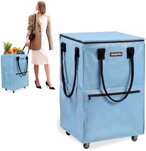 WORKPRO Medium Rolling Grocery Bag, 18-Gallon Shopping Tote with 4 Wheels by WORKPRO