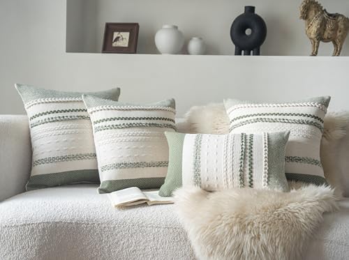 Cethom Boho Throw Pillow Covers 12x20 Inch Set of 2, Green Textured Decorative Couch Pillow Cases for Farmhouse Home Decor, Accent Cushion Cover for Sofa, Bed, Living Room, Bedroom - Image 6