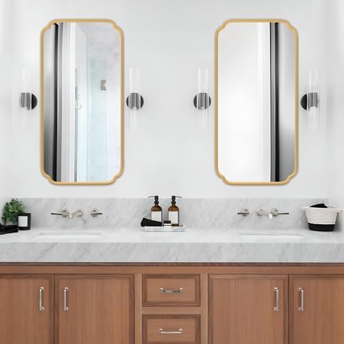 Ferytange Gold Wall Mirror 48 x 24 Inch Bathroom Vanity Mirror for Over Sink Modern Rounded Corner Rectangle Wall Mirror Decorative with Non-Rusting Iron Metal Framed (Horizontal/Vertical) - Image 2