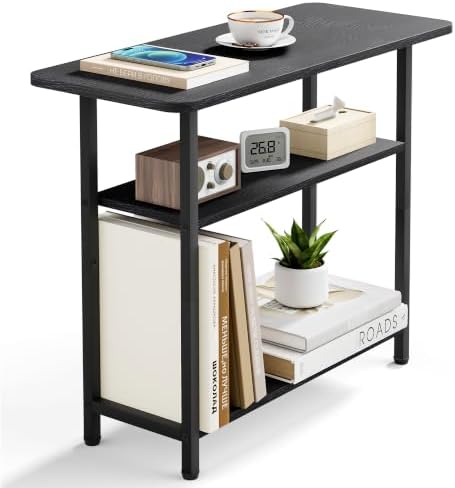 SLEEPING LAMB Side Table for Living Room, 3-Tier End Table for Small Space with Wide Storage Tabletop, Classic Black Narrow Nightstand for Bedroom, Sofa Couch by SLEEPINGLAMB