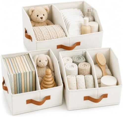 HOMELUX THEORY Closet Organizers Storage, Medium Collapsible Bin 3pc, Ivory by HomeluxTheory