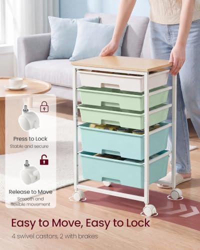 VASAGLE Rolling Cart with Drawers,5 Drawers Storage Cart, Green and White - Image 5