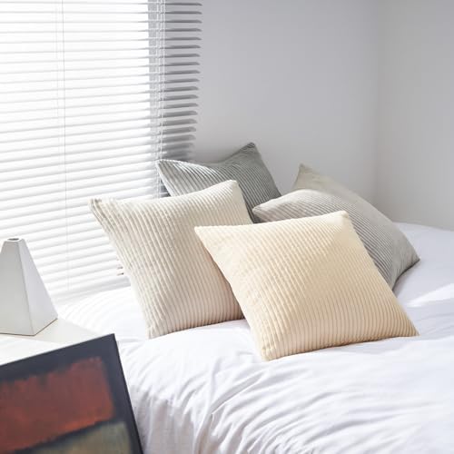 Topfinel 4 Packs Neutral Decorative Throw Pillows Covers 12x12 Inch for Living Room Couch Bed Sofa, Rustic Farmhouse Boho Neutral Home Decor, Soft Plush Striped Corduroy Square Cushion Case 30x30 cm - Image 6