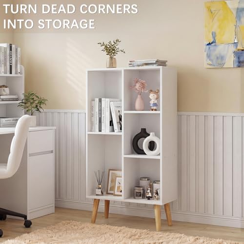 YAHARBO Small White Bookshelf,3 Tier Modern Kids Bookcase with Legs,5 Cube Wooden Bookshelves Storage Shelf,Book Shelves Organizer,Display Bookcases Cabinet for Room Nursery Study - Image 4