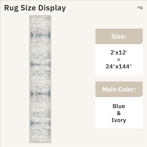 Soalmost Runner Rug 2x12 Washable Hallway Kitchen Runners Blue/Ivory - Image 5