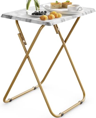 HUANUO Folding TV Tray Table, No Assembly TV Tray with Marble-Look Top by HUANUO