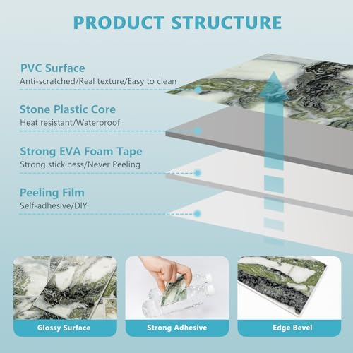 Vamos Tile 100-Piece Glossy Ice Green Peel and Stick Backsplash Tile,3''x6'' PVC Subway Tile with White Grout,Stick on Backsplash for Kitchen/Bathroom/Fireplace - Image 6