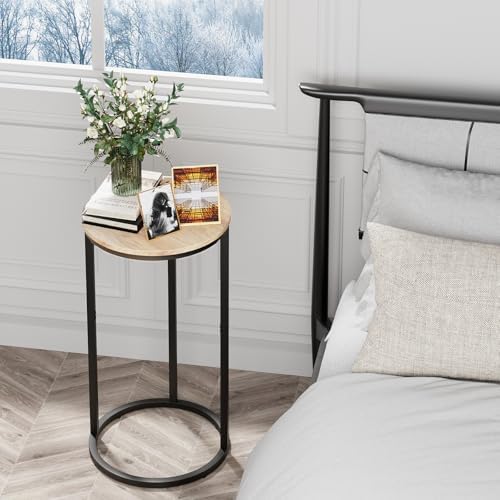 C Shaped end Table, Round Side Table for Couch, Small Snack Sofa Table with Metal Frame for TV Tray, Bedroom, Living Room, Bedside (Oak) - Image 7