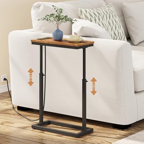 TUTOTAK End Table with Charging Station, Side Table, Tall Couch Table by ChoosetutotakFurnitureBuildYourCozyHome