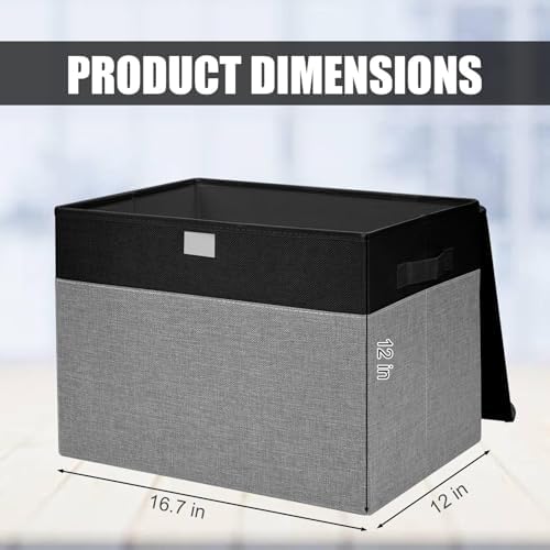 Bagnizer Large 42 Quarts Fabric Storage Bins with Lids [2-Pack] Linen Collapsible Foldable Storage Cubes, Closet Organizer Containers boxes with Handles for Home Office (16.7 x 12 x 12, Black & Gray) - Image 2