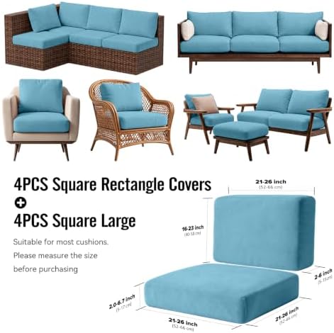 8Pcs Outdoor Cushion Covers, Stretch Patio Furniture Couch Chair Slipcovers - Image 2