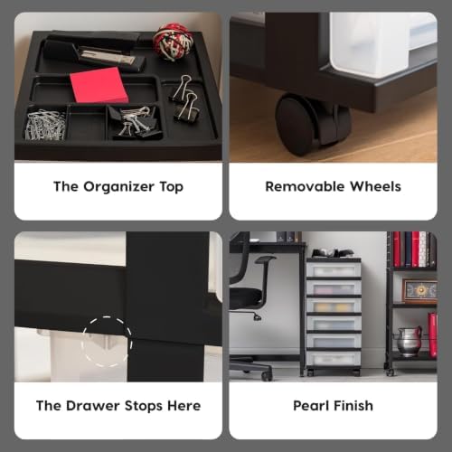IRIS USA 6-Drawer Rolling Storage Cart with Organizer Top, Black/Pearl - Image 5