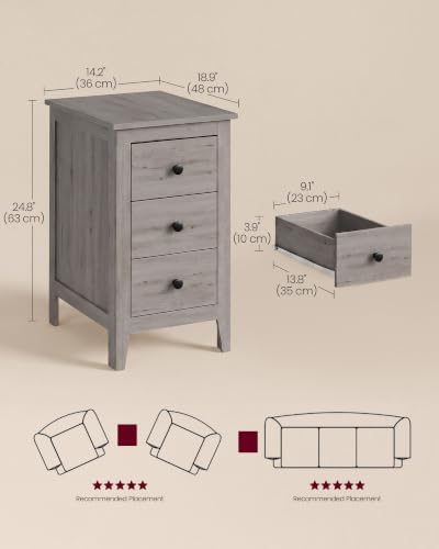 VASAGLE Side End Table with 3 Storage Drawers, Nightstand Farmhouse - Image 2