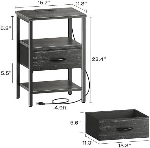 SUPERJARE Nightstand with Charging Station, USB-C Port, Bedside Table - Image 3