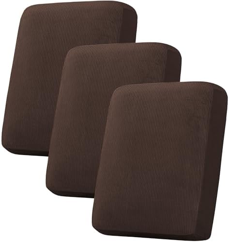 H.VERSAILTEX Velvet Stretch Couch Cushion Cover Plush Cushion Slipcover for Chair Loveseat Sofa Cushion Furniture Protector Seat Cushion Sofa Cover (3 Piece Sofa Cushion Covers, Brown Striped) by HVERSAILTEX