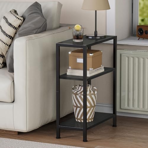 3-Tier Side Table Set of 2, Small End Table, Sofa Side Table for Narrow Spaces, Slim End Table, Nightstand Table, for Living Room Bedroom Office, Black - Image 4