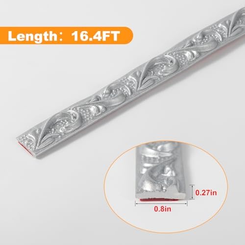 0.8" x 16.4FT Silver Peel and Stick Crown Molding Trim (1 Pack) - Flexible Self-Adhesive Trim for Walls, Mirrors, Furniture - Image 2