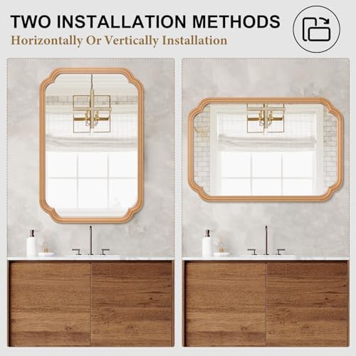 Ferytange Wood Bathroom Mirror for Wall Mounted, 24" x 36" Rustic Bathroom Mirror for Over Sink with Wood Frame Farmhouse Rounded Corner Rectangle Mirror Decorative(Natural Color) - Image 6