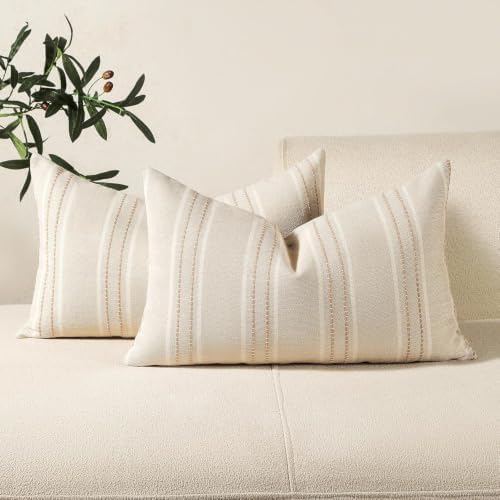 Hckot Stripe Throw Pillow Covers 12x24 Lumbar Khaki Farmhouse Pillow Covers by Hckot