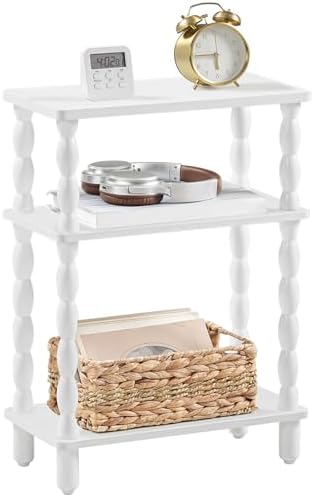 HOOBRO Narrow Side Table, Skinny End Table with Storage, Solid Wood Legs, 3-Tier Bedside Table Nightstand for Small Space, Living Room, Bedroom, Sofa Couch, White WT462BZ01 by HOOBRO