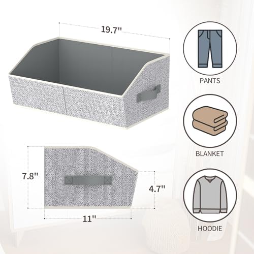 Homsorout Storage Bins for Shelves - Large Trapezoid Closet Shelf Organizer, Fabric Organization Bins with Handles, Storage Baskets for Clothes, Towel, Purse, 6 Pack, Light Gray - Image 3