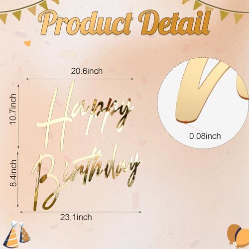 Yousoontic Happy Birthday Sign for Backdrop, 28.5 x 24 Inch, Classic, Gold - Image 2