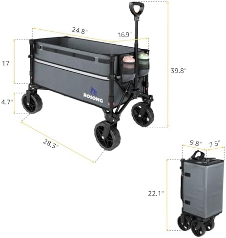 ROSONG Collapsible Wagon Cart with Wheels Foldable - Folding Utility Heavy Duty Wagons Carts for Grocery Sports Garden Shopping Camping Grey - Image 5