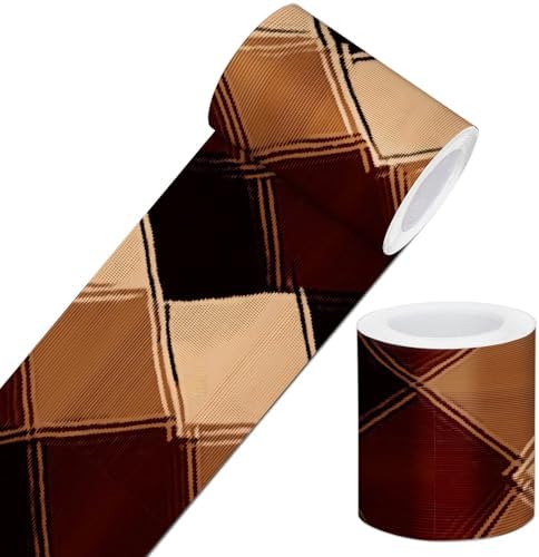 IVN Wallpaper Border Peel and Stick Wall Brown Diamond Check 4x196 Inch | Wall Trim Self Adhesive Borders for Walls Mirror Border Frame Accent Strip for Bedroom Kitchen LivingRoom Decor by IVN