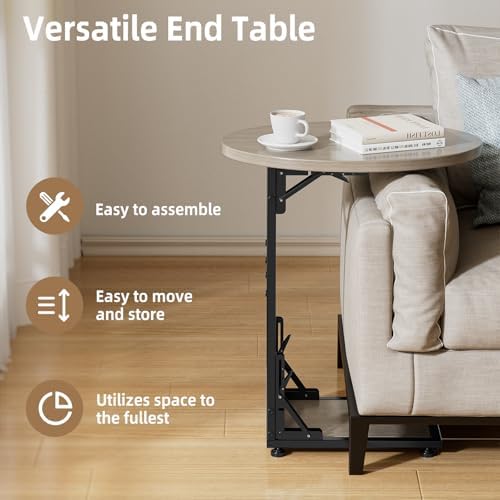 Elbourn Folding Side Table End Couch Tables, C-Shaped TV Stand for Sofa - Image 5