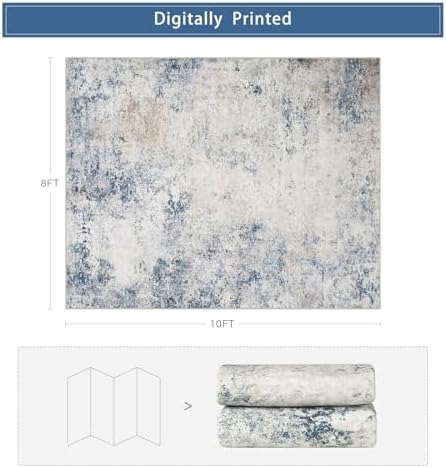 8x10 Washable Area Rugs for Living Room,Bedroom,Dining Room- Blue Beige - Image 2