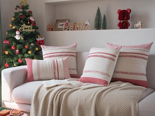 Cethom Christmas Pillow Covers 12x20 Inch Set of 2, Red Textured Boho Christmas Decoration Couch Pillow Cases for Farmhouse Home Decor, Accent Cushion Cover for Sofa, Bed, Living Room, Bedroom - Image 6