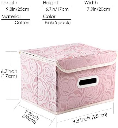 PRANDOM Foldable Storage Boxes with Lids [5-Pack] Fabric Decorative Storage Bins Cubes Organizer Containers Baskets with Cover Handles Divider for Bedroom Closet Living Room Pink 9.8x7.9x6.7 Inch - Image 5
