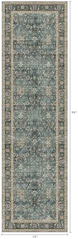 Washable 2x7 Entryway Runner Rug, Non-Slip Low Pile Rugs, Green - Image 2