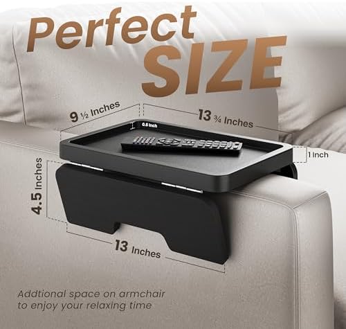 HOLANA Acacia Sofa Arm Tray Table, Double Hinge, Clip-On Couch Tray, Black - Image 3