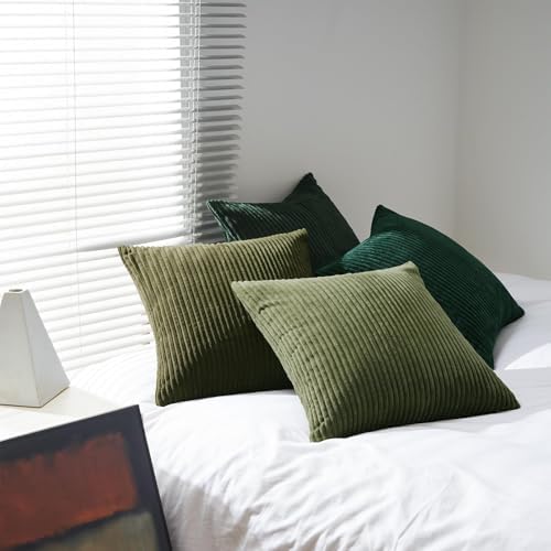 Topfinel Christmas Decorative Throw Pillow Covers Green Series,Winter Fluffy Corduroy Striped Euro Pillows Shams for Couch Bed Bedroom,Western Modern Hunter Green Pillowcase 20x20 Inch Set of 4 - Image 5