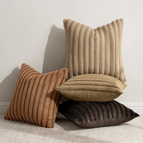 MIULEE Fall Faux Fur Plush Decorative Throw Pillow Covers 20x20, Dark Brown - Image 6