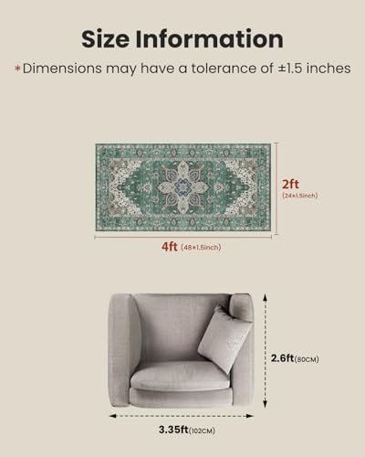 AMADA HOMEFURNISHING 2x4 Washable Area Rug, Low-Profile Entryway Rug with Non-Slip Backing & Durable Edge Binding, Vintage Rug Pattern, Small Rugs for Entryway, Kitchen & Living Room - Image 2