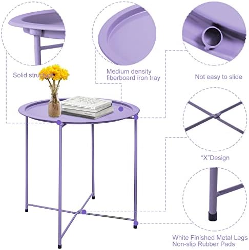 Garden 4 you End Table Metal Side Table Purple Round Folding Tray Cyan Sofa Small Accent Fold-able Table, Round End Table Tray, Next to Sofa Table, Snack Table for Living Room and Bed Room - Image 4