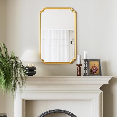 Ferytange 22x34 Inch Gold Bathroom Mirror, Metal Framed Wall Mirror with Rounded Edges, Rustproof Horizontal Vertical Hanging for Vanity Over Sink - Image 4