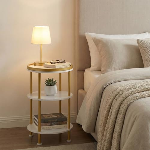 Small Round Side Table, White & Gold, 3-Tier Modern Side Table - Image 2