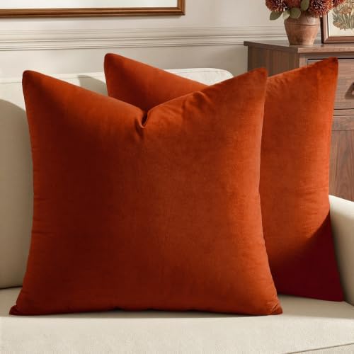 MIULEE Velvet Fall Throw Pillow Covers 18x18 Inch Pack of 2 Burnt Orange by MIULEE
