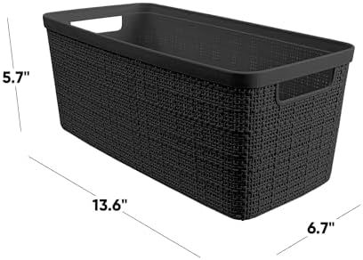 Curver Set of 8 Slim 6.8L Jute Decorative Plastic Organization and Storage Baskets - Perfect Bins for Home Office, Closet Shelves, Kitchen Pantry and All Bedroom Essentials, Black - Image 2