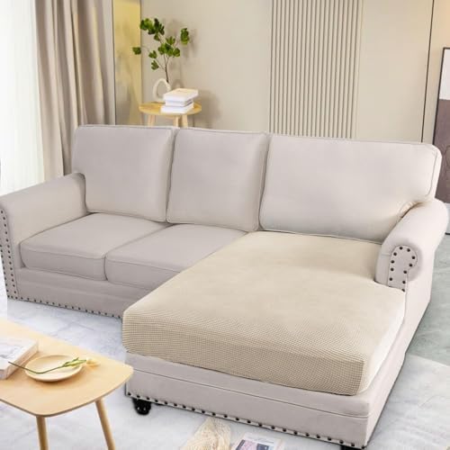 H.VERSAILTEX Super Stretch Individual Chaise Cover Sectional Couch Covers for L Shaped Sofa Both Left/Right Featuring Thick Jacquard Textured Twill Fabric (1 Piece Chaise Cover Large, Natural) - Image 3