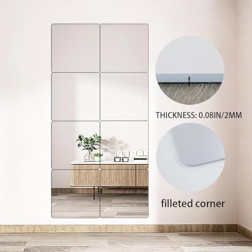 BOYIVI 4Pcs Acrylic Mirror Tiles, 8 Inch Self-Adhesive Shatterproof Panels for Wall Decor, Wall Mounted Mirror Glass Frameless Mirror Sheets for Home Bedroom Bathroom Door(Medium) - Image 6